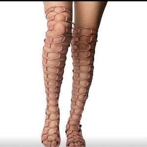 NEVER WORN-Open Lace Up Front Thigh High Gladiator
Sandals